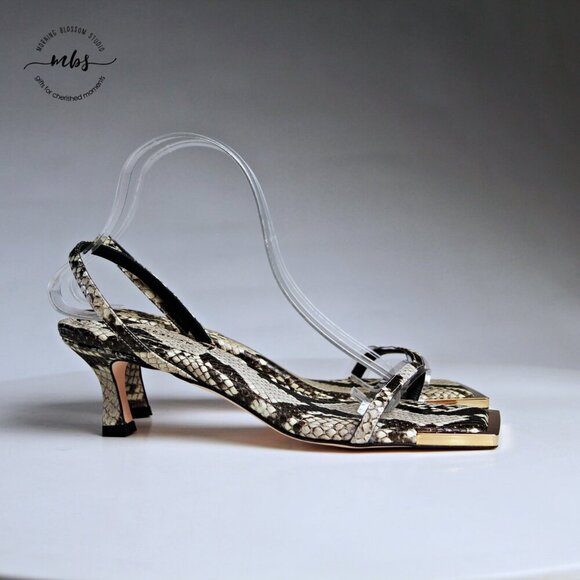 NIB Good American Standout Snake Print Square Toe Sandals Gray Gold Women 9.5 - Picture 3 of 16